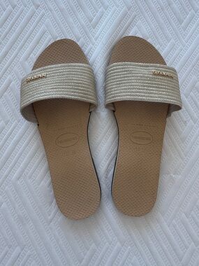 Havaianas Beige/Gold Slide Sandals for Women